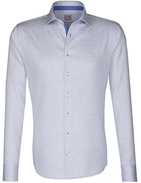 Seidensticker Herren Langarm Hemd Schwarze Rose Slim Fit Spread Kent Patch2 blau / weiß strukturiert 244676.11