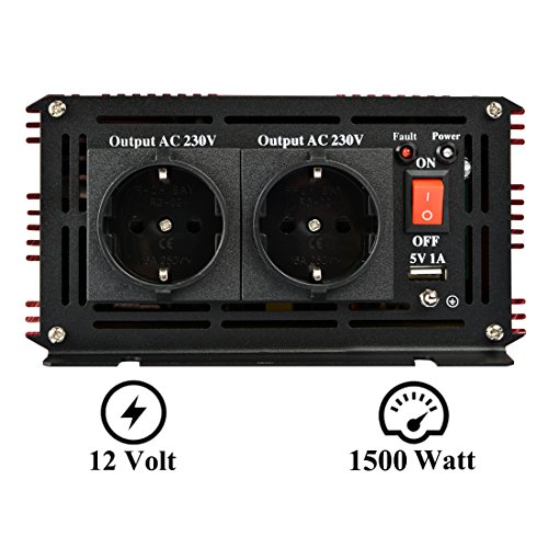 EnRise Convertisseur Pur Sinus 12V 220V 230V Onduleur 1500W Pic 3000W Transformateur de Tension avec Port USB