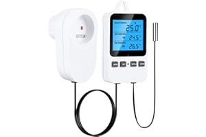 INKBIRDPLUS Prise Thermostat Chauffage Refroidissement, Régulateur de Température Split-Type avec Ecran LCD Rétroéclairé et Fonction Mémoire pour Reptile,Serre,Brassage