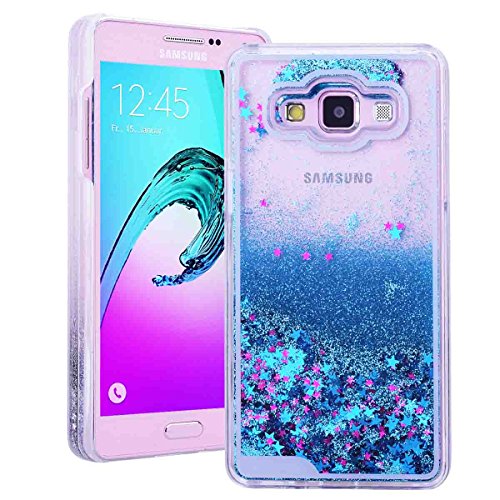 Funda para Samsung Galaxy A5 2015  SMART LEGEND Dual Layer 3D L  quido Glitter Glitter Shiny Gloss Sparkle Clear Dynamic Quicksand Case Cover Skin Shell Carcasa Funda  Cubierta de la Caja Funda Protectora de Pl  stico Duro Caso Claro Transparente que Fluye del Brillo de Bling Carcasa Funda Caso para Galaxy A5 2015 - Estrellas Azul Quicksand