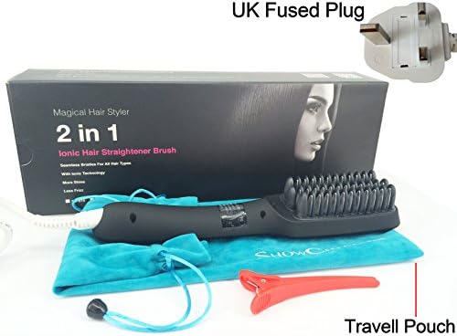 ShowCharm 2-in-1 Ceramic Hair Straightener — Ionic Straighter Brush - Instead Heat and Temperature Control For Frizz-free and More Smooth