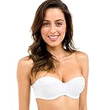 Delimira Women's Lace Overlay Underwire Multiway Strapless Balconette Bridal Bra