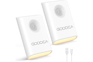 GOODEA 2 St Magnetiska Nattlampor med Rörelsedetektor, Uppladdningsbara | Dimbart Varmvitt, USB-C-Batteri Rörelseljus, Bärbar Mini LED-Nattlampa för Trappa, Badrum, Hall, Sovrum