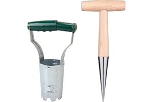 Hahhhha 2 piezas de herramienta de plantación de bulbos de mango largo con dibber, juego de macetas de mano para jardín de mano, para flores de jardín al aire libre, vegetales, sembrar macetas