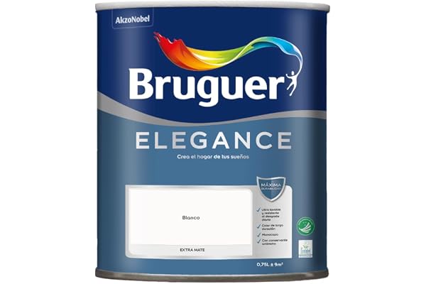 Bruguer ELEGANCE Pintura Monocapa ExtraMate, Paredes y Techos, Interior, Exterior protegido, Alta Durabilidad, UltraLavable, Resistente al Desgaste y Manchas Blanco 750 ml
