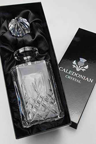 Buckingham Crystal Square Whisky Decanter, Caledonian Crystal Satin Presentation Gift Box