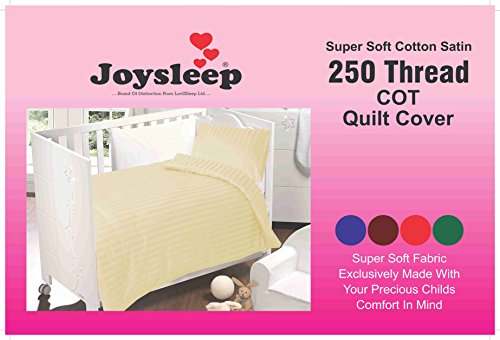 Love2Sleep ULTIMATE LUXURY 250 TC COTTON SATIN COT BED DUVET COVER & PILLOWCASE SET SATIN STRIPE CREAM