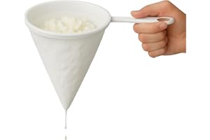 CHEFZOCO Colador de Cocina Multiuso de Tela, Colador kefir, Utensilio para colar cafe, Filtro Eficiente para Aceite y Jugos, Mango de plástico, Con 2 ganchos de sujeción, Diámetro del colador 14 cm