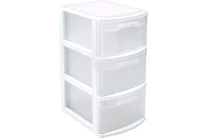 Acan Tradineur - Cajonera támesis de plástico blanco, 3 cajones transparentes, 58,5 x 28,5 x 39 cm, torre de almacenaje y organización multiusos, oficina, hogar