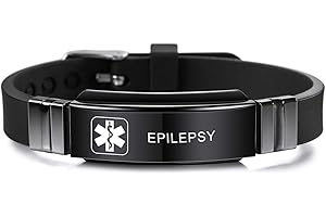 MOWOM Medical Pulsera personalizada de silicona grabada ID de identificación de alerta ajustable para hombres, mujeres, niños, caucho de acero inoxidable (paquete con tarjeta de emergencia, soporte)