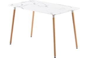 ‎H.J WEDOO H.J WeDoo Dining Table Rectangular Table Scandinavian Kitchen Table Beech Wood for 4-6 Chairs MDF White 140 x 80 x 74 cm