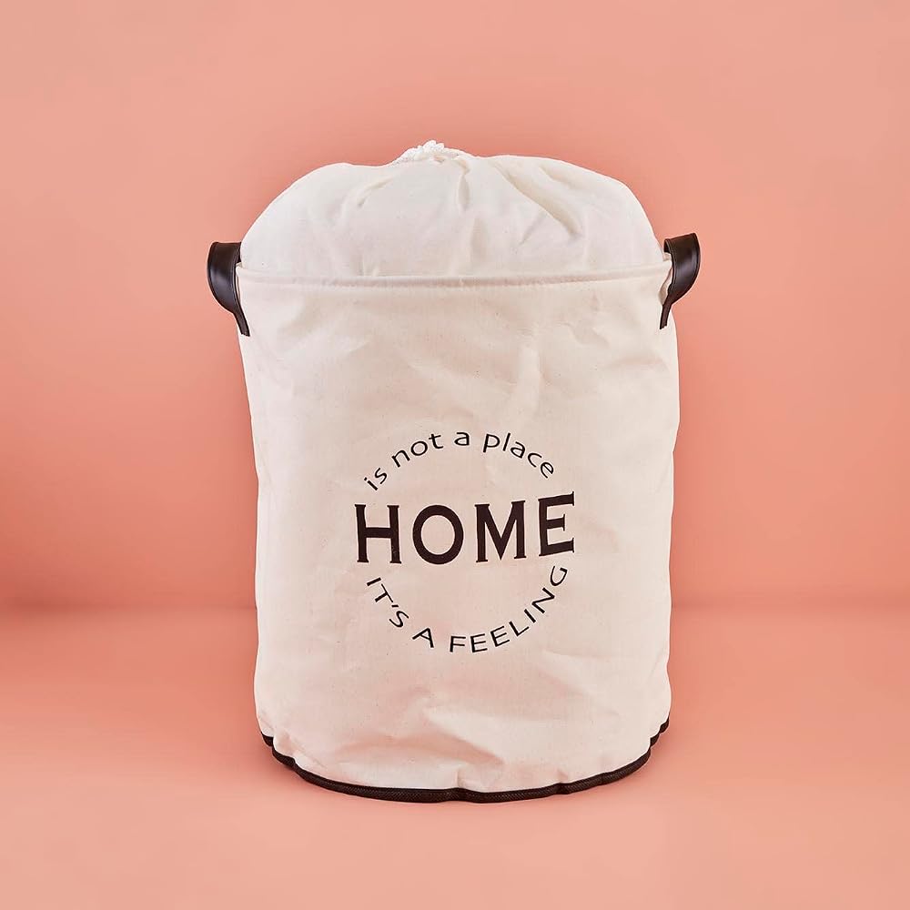 BELLA MAISON Laundry Why Dont You Do Yourself Yazılı%70 Polyester%30 Pamuk, Su Geçirmez Tabanlı Çamaşır Sepeti, Beyaz, 36x40 cm