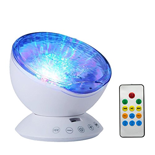 Gosear Proyector de Luces Nocturna de Océano Altavoz de Música Conectado Móvil MP3 Luz de Noche Sobremesa Blanco