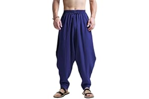 AITFINEISM, Pantaloni harem da uomo, comodi, con vita elasticizzata, alla moda, in tinta unita, casual, in stile hippie, per yoga