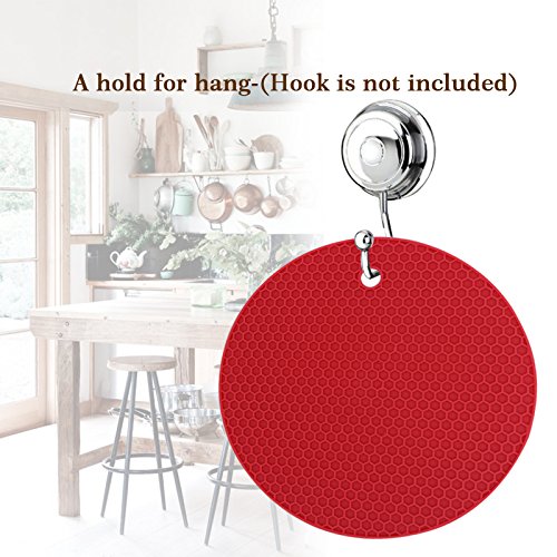 Giwox Küche Silikon-Matte Set 4 Mehrzweck-Silikon-Untersetzer, Mat, Topflappen, Jar-Opener, Spoon Rest, Knoblauch-Schäler-rutschfeste, Flexible, Hitze beständig und Geschirrspüler sichere Isolierung Mat (Runde) - 5