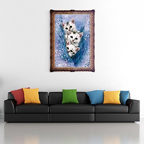 Demiawaking 5D Diamond DIY Schöne Drei Katzen Stickerei Malerei Kreuzstich für Wohnzimmer, Schlafzimmer, Arbeitszimmer usw. Haus Dekor - 2
