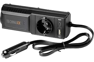 Technaxx Växelriktare för bil 12V till 230V 200W med USB-C och USB-A TE21 | Schuko-uttag, modifierad sinusvåg, skydd mot överbelastning och överhettning för bil, husbil och båt