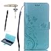 Produktbild Sony Xperia XA Hülle, Sony Xperia XA Schutzhülle, Alfort 3 in 1 Lederhülle Fashion Design Premium PU Leder Hohe Qualität Tasche Case Cover Kasten Abdeckung Wallet für Sony Xperia XA 5.0" Smartphone Funktion Standfunktion Unterstützte Telefone und Magnetverschluss mit Schmetterling ( Grün ) + Alfort Schwarz Stylus Pen + Netter Staub Stecker
