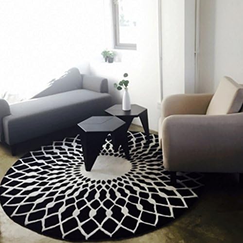 Longshien carpet Fashion Black And White Circular Carpet Living Room Coffee Table Large Carpet Bedroom Study Room Map Room Carpet Chinese Door mats ( Color : A , Size : 160cm Diameter Round )