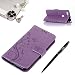 Produktbild Google Pixel Hülle, Google Pixel Schutzhülle, Alfort 3 in 1 Lederhülle Fashion Design Premium PU Leder Hohe Qualität Tasche Case Cover Kasten Abdeckung Wallet für Google Pixel 5.0" Smartphone Funktion Standfunktion Unterstützte Telefone und Magnetverschluss mit Schmetterling ( Helles Lila ) + Alfort Schwarz Stylus Pen + Netter Staub Stecker