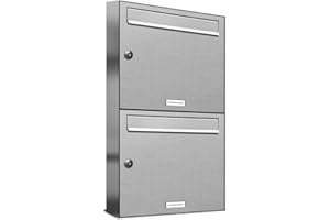 ‎AL BRIEFKASTENSYSTEME AL Briefkastensysteme 2er Briefkastenanlage aus V2A Edelstahl, Premium Doppel-Briefkasten DIN A4, 2 Fach Postkasten modern Aufputz