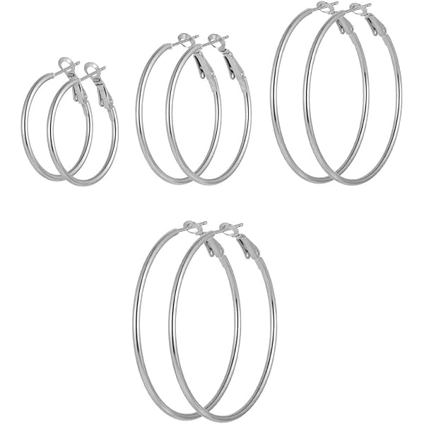 Lot De 5 Paires De Boucles D'oreilles Créoles En Acier Inoxydable - Tailles 3 à 7 Cm - Style Rétro - Hypoallergénique - Pour Femme