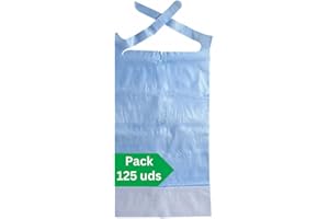 grupo Munditol - Baberos desechables adultos - Pack de 125 unidades - Baberos impermeables - Ideales para personas mayores - Fáciles de poner