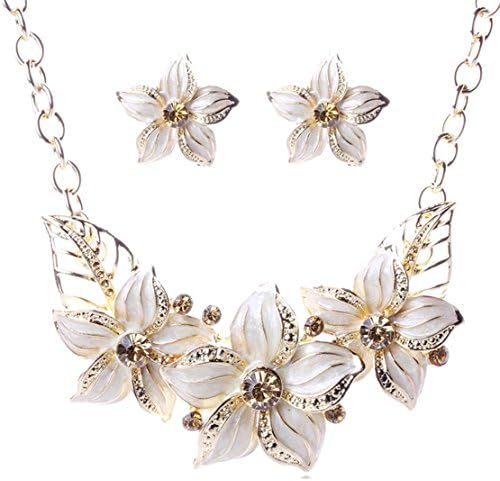 Women Flower Pendant Necklace Earrings Jewelry Set Fashion Crystal Diamond Bohemia Bib Necklace for Girls