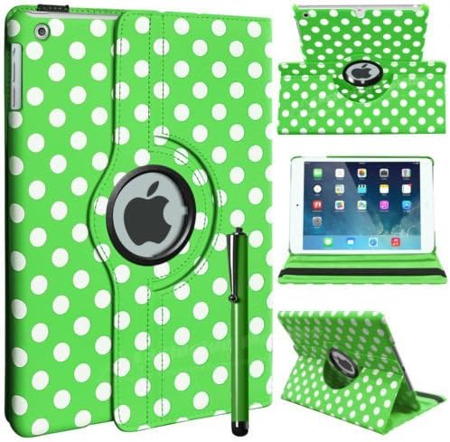 Green Pu Leather 360 Degree Rotating POlka Dot Stand Case Cover for The New iPad Air (iPad 5, 5th Generation released November 1st 2013) with Full Sleep Wake compatibility