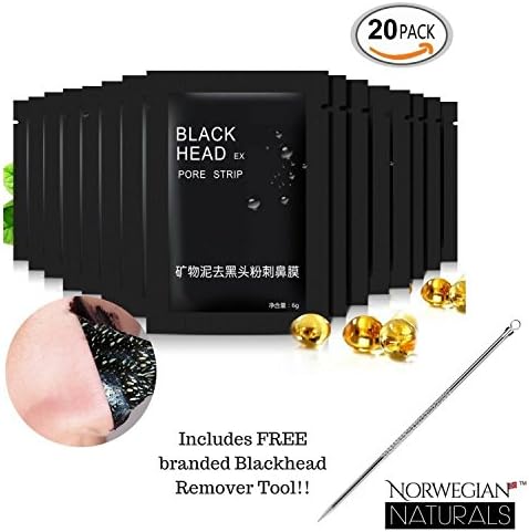 NorwegianNaturals 20 pcs Mineral Mud Nose Blackhead Remover Face Facial Black Mask Pore Acne Treatments Mask Cleaner (20pcs) with FREE branded Blackhead Remover Tool (20 Pieces)