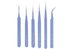 ChgImposs Conjunto de Pinzas de Precisión de 6 Piezas, Kit de Pinzas de Acero Inoxidable de 116 mm-133 mm Kit Curvado para Artesanías, Joyas, Electrónica, Trabajo de Laboratorio, Soldadura, Morado