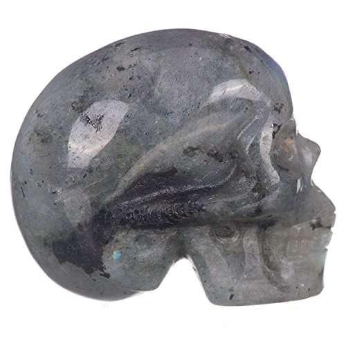 Mineralbiz 1.3 „-1.5“ Natürliche Labradorit Hand geschnitzte Kristallschädel-Edelstein Menschliche Schädel-Kopf-Skulptur Healing Reiki - 8