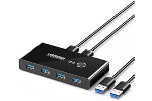UGREEN USB 3.0 Przełącznik, Przełącznik Udostępniania 2 w 4 z 2 szt. Kabel USB 3.0 A do A do Drukarki, Skanera, Dysku Twardego itp.