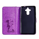 FESELE Glitzer Blume Schutzhülle für [Huawei Mate 9] Schmetterling Katze Prägung Kristall Glitzer Diamant Strass Brieftasche Hülle Leder Tasche Flip Handyhülle mit Magnetverschluss, Huawei Mate 9 Luxus Bling Wallet Case Kartenfach Ledertasche Leder-Mappen-Karten-Slot-Abdeckung mit Standfunktion für Huawei Mate 9 + Blau Eingabestift Stylus Touch Pen-Mädchen Katze,lila - 3