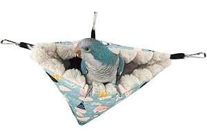 DONGKER Nid D'oiseau Chaud d'hiver,Lit Suspendu Perroquet,Cabane Triangulaire Suspendue en Peluche pour Perroquet,Ara,Calopsittes,Perruches,Inséparables,Conures,Perroquet Quaker