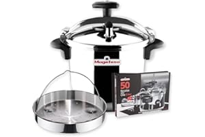 Magefesa Star Recta - Pack Exclusif Autocuiseur Traditionnel 6L + Panier + Livre de Recettes, Acier Inoxydable 18/10, Compatible avec l’Induction