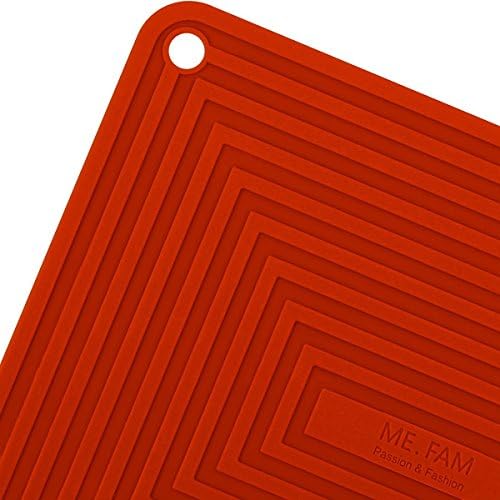 CREATESTAR Waves Design Silicone Trivet,placemat,trivet,pot Holder,jar Opener,spoon Rest and Garlic Peeler (Set of 2) Non Slip,flexible,durable,dishwasher Safe,heat Resistant Hot Pads (Red)