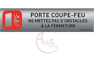 AUA SIGNALETIQUE - Plaque de porte Aluminium brossé imprimé AluSign - 200x50 mm - Double Face adhésif au dos (Porte coupe-feu 3)
