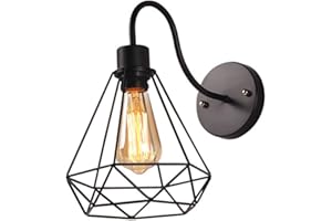 MENGJAY Applique da parete interna Edison Lampada Vintage Industriale Gabbia Lampada da Parete Illuminazione a Soffitto per Cucina, Soggiorno,Bar,Ristorante Soffitta Metallo Nero