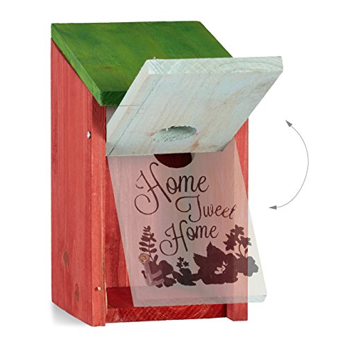 Relaxdays Nistkasten, Kleinvögel, Aufschrift Home sweet Home, Holz, hängend, Deko, HBT: 21,5 x 12 x 15,2 cm, rotgrün - 4