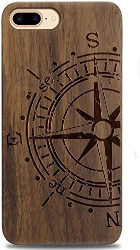 Case for iPhone 7 Plus/ 8 Plus, BTHEONE Wood Pattern Rugged [Heavy Duty Combo] [Dual Layer] High Impact Durable Back Case Cover For Apple iPhone 7 Plus Walnut-compass