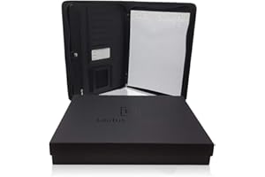 Matte Black A4 Document Folder - PU Leather Conference Folder Portfolio - Zippered Organiser for Men & Women with A4 Notepad, 10.5 Inch Tablet Pocket & Gift Box by Lautus Designs