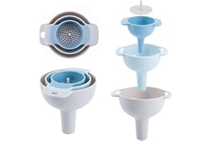 SOCIAOOIL Multi-Size Plastic Funnel Kit with Filters Set of 4 Kitchen & Garage Funnels for Filling Bottles, Oil, Liquids, Includes Large Small Mini Sizes, Reusable Food-Grade Containers Accessories