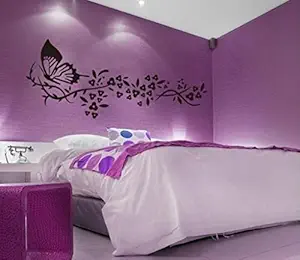 Decals Design Butterfly with Flowers Wall Sticker (PVC Vinyl, 50 cm x 70 cm, Black)