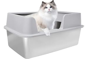HOUSLUX Lettiera per gatti XXL, 50 x 35 x 25 cm, in acciaio inox, grande a prova di perdite e facile da pulire, mai odori, antiruggine (grigio chiaro, 50 x 35 x 25 cm)