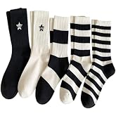 Sky Socks 5'li Ekonomik Paket Siyah-Beyaz &Ccedil;izgili Desenli Unisex Tenis &Ccedil;orap Seti Tek Beden