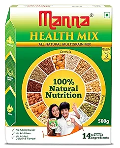 Manna Health Mix 500g | 100% Natural Multigrain Nutrition Drink for Kids | Multi Millet Health Drink Mix Powder | 14 Natural Ingredients | Millets, Nuts, Cereals & Pulses | Sathu maavu | Porridge Mix