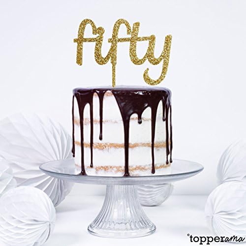 Fifty 50 50th Age Birthday Party Cake Topper by Topperama (3mm Gold Glitter Acrylic)