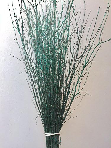 Decorative Coloured Birch Twigs and branches -Dark Green With Green Glitter - 90cm's - 25 Stems