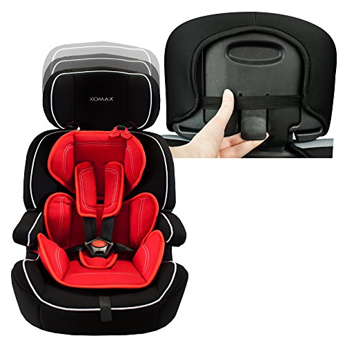 XOMAX XM-K5 RED BLACK Autokindersitz + Gruppe I / II / III (9 – 36 kg) + ECE R44/04 geprüft + Farbe: Schwarz / Rot + mitwachsend + 5-Punkte-Sicherheitsgurt + Kopfstütze verstellbar + Rückenlehne abnehmbar / Bezüge abnehmbar & waschbar - 4